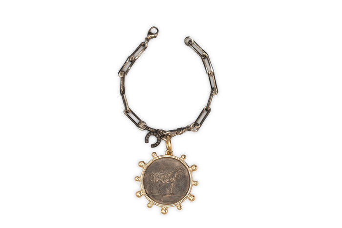 Rustic Equine Charm Bracelet with Small Horseshoe Accent